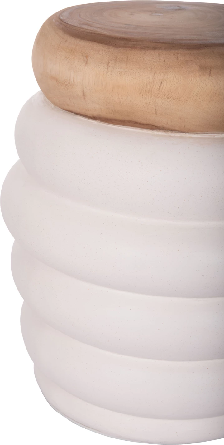 Tavolinë anësore PUFFAT, fibër-cement, ngjyrë e bardhë, sipërfaqe druri teak, FH18172.02, 45x46cm