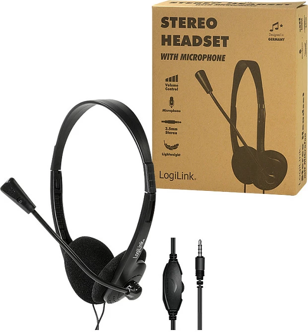 Kufje me mikrofon LogiLink Stereo, 3.5 mm, me kabllo 1.8 m, të zeza