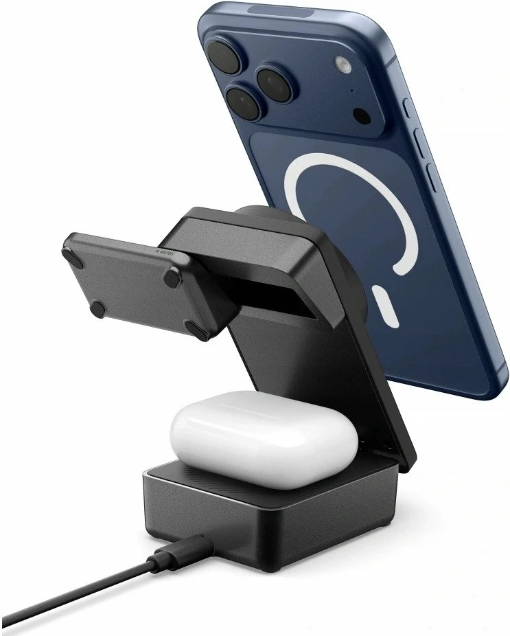 Karikues wireless 3n1 Spigen EF323MQ Essential Qi2.2 25W MagSafe, zi, set me kabllo USB-C në USB-C 2m