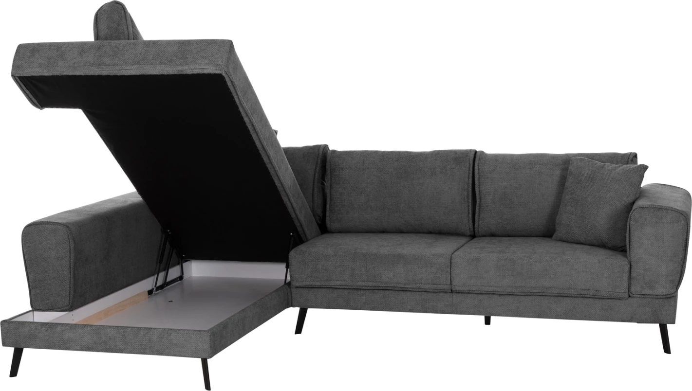 Kënd-sofëbëd majtas Zenora, material tekstili gri e errët, FH3337.01L, 303x214x80cm