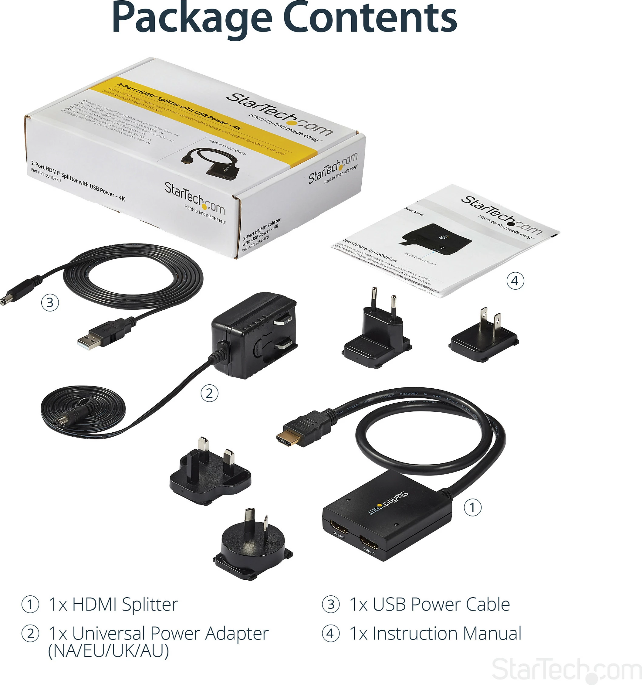 HDMI splitter StarTech ST122HD4KU, 1x2, 4K 30Hz, USB/adapter, i zi
