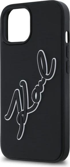 Mbështjellës Karl Lagerfeld 3D Rubber Signature për iPhone 15, i zi
