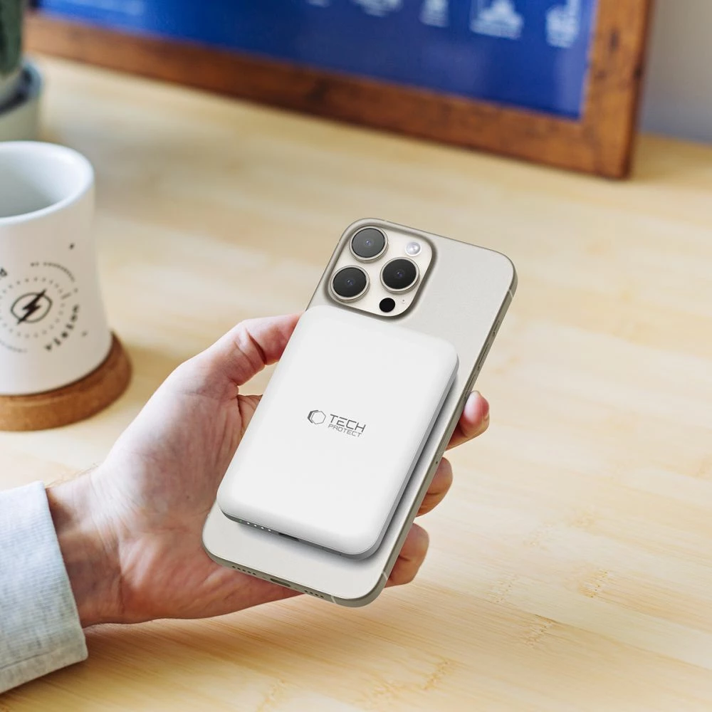 Powerbank Tech-Protect LifeMag PB10, 5000mAh, MagSafe, USB-C, Bardhë