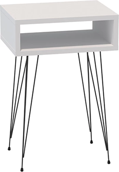 Komodinë Naida, ngjyrë e bardhë, këmbë metalike të zeza, 40x30x59cm