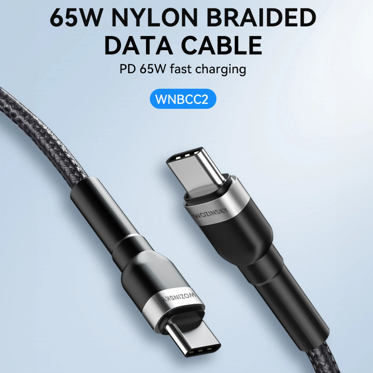 Kabllo USB-C në USB-C Wozinsky WNBCC2, 2m, 65W, najlon, e zezë
