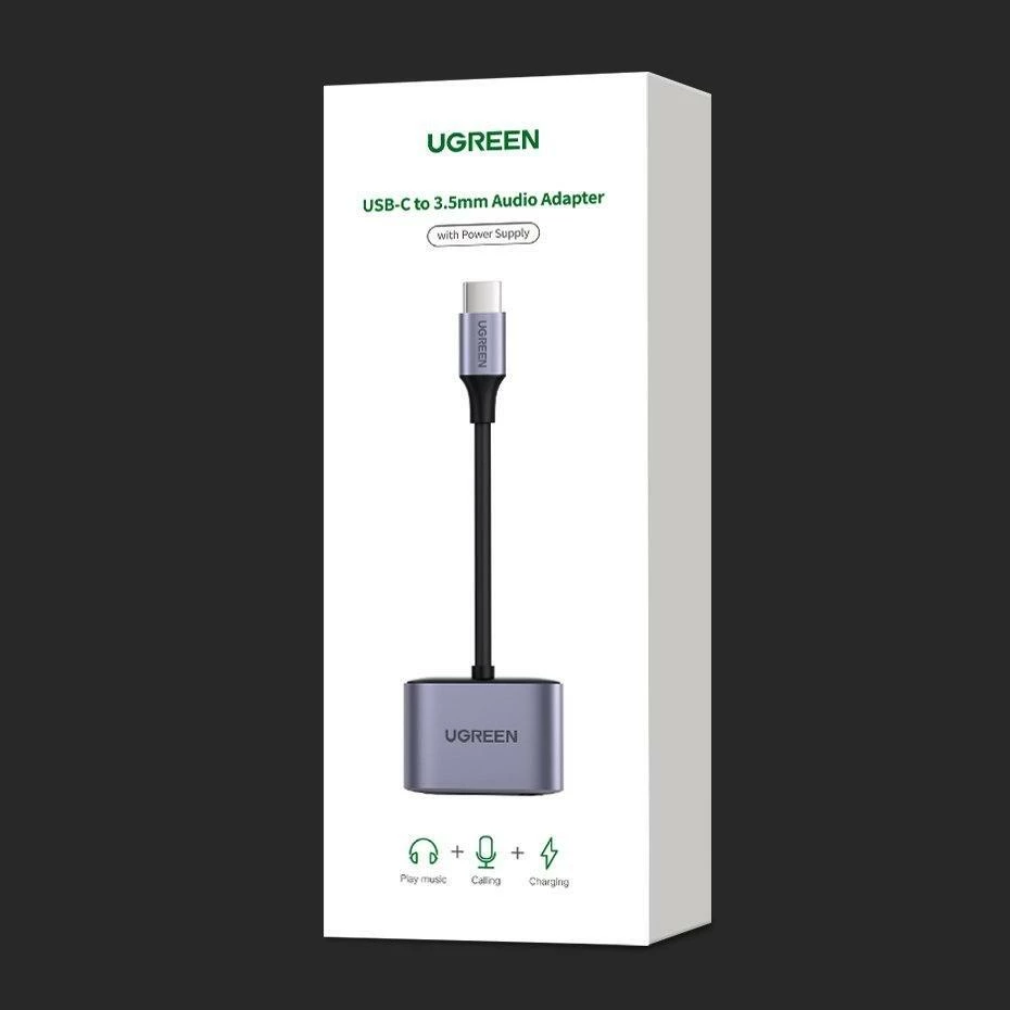 Adapter AV Ugreen CM231 USB-C në 3.5mm + USB-C, PD/QC 30W, gri