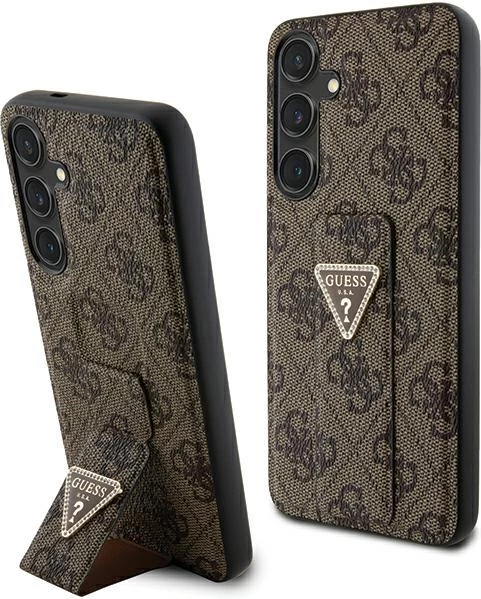 Mbështjellës Guess Grip Stand 4G Triangle Strass për Samsung Galaxy S24+, kafe