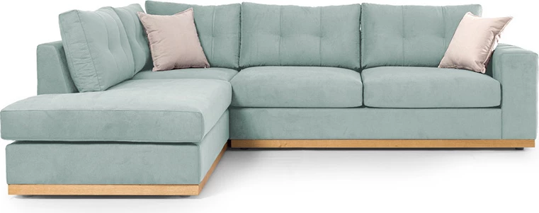 Divan qoshe Boston, kënd i djathtë, stof, ngjyrë qielli-krem, 280x225x90cm