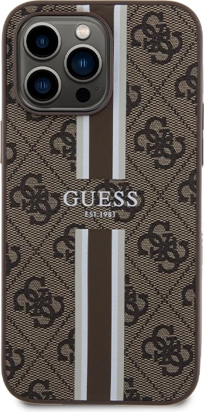 Mbështjellës Guess 4G Printed Stripes MagSafe për iPhone 15 Pro Max, Kafe