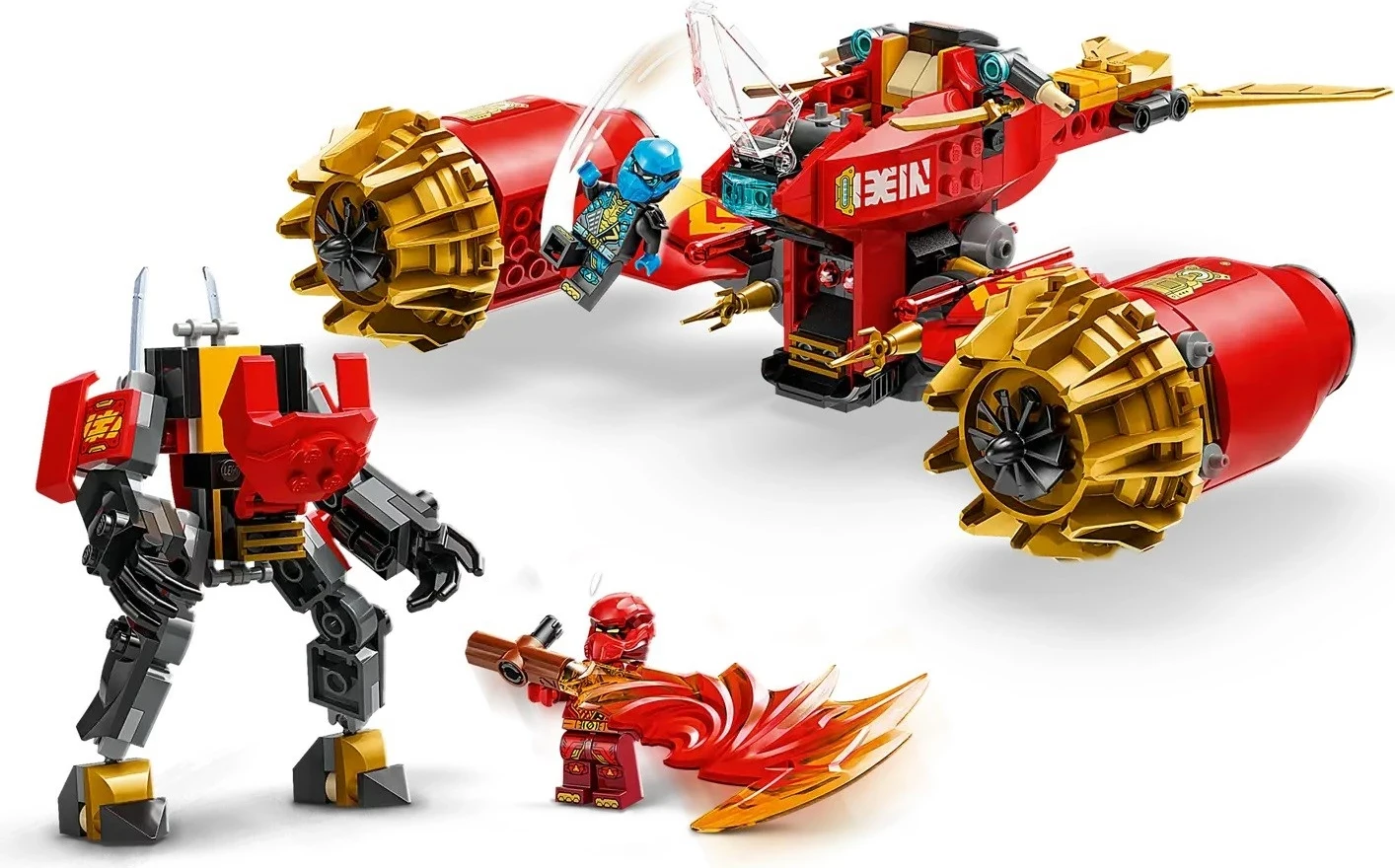 Set LEGO NINJAGO 71830 Kai's Mech Storm Rider, 3 minifigura