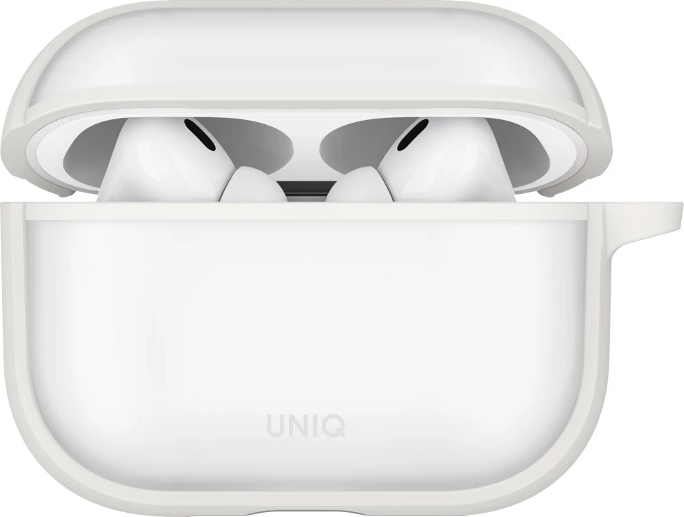 Mbështjellës për AirPods UNIQ Veren për AirPods Pro 3, PC/TPU, me karabinë, i bardhë, në kuti