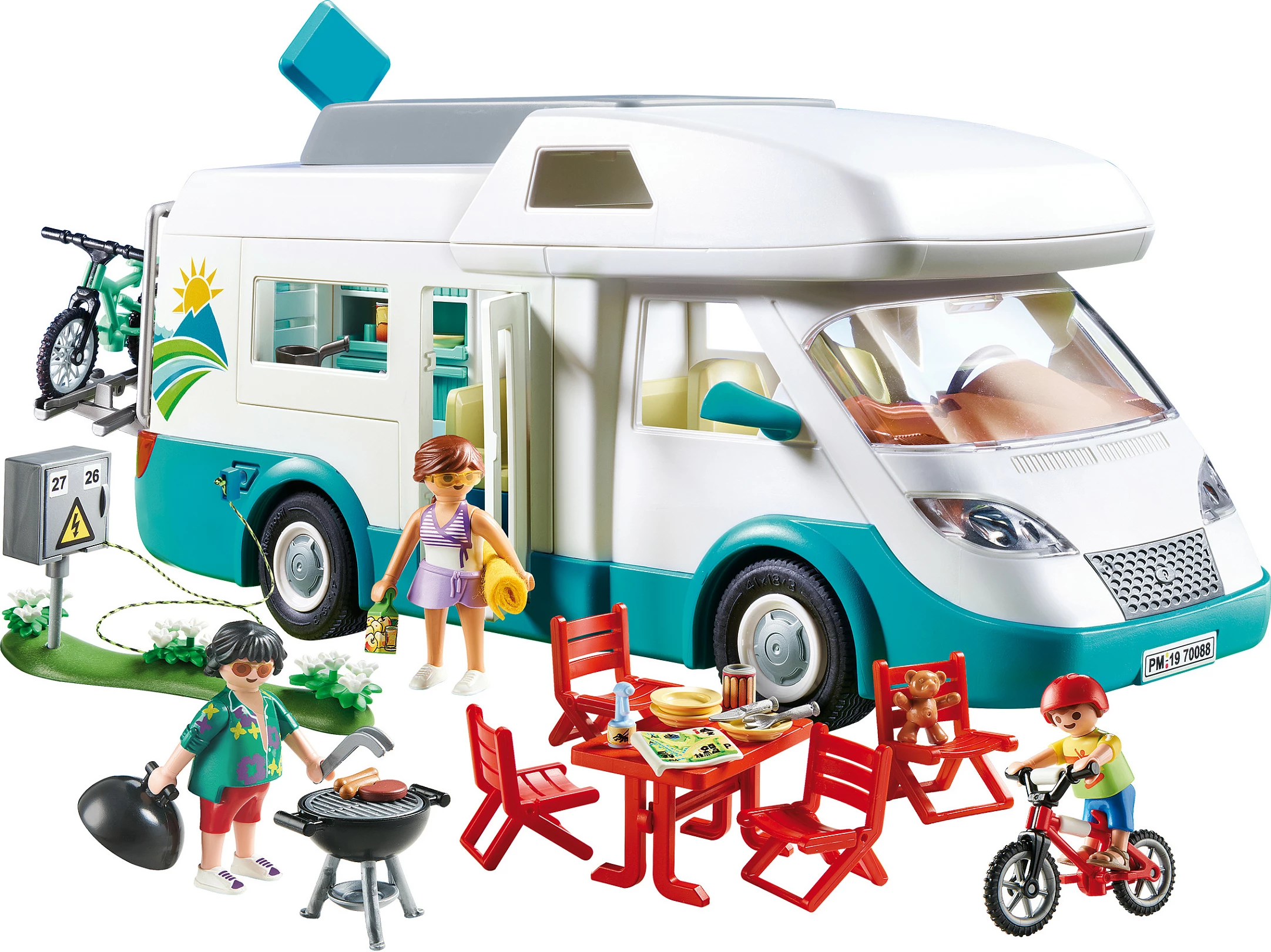 Set lodër Playmobil Family Fun 70088 Wohnmobil familjar, 58 pjesë, 4+, bardhë/tyrkiz