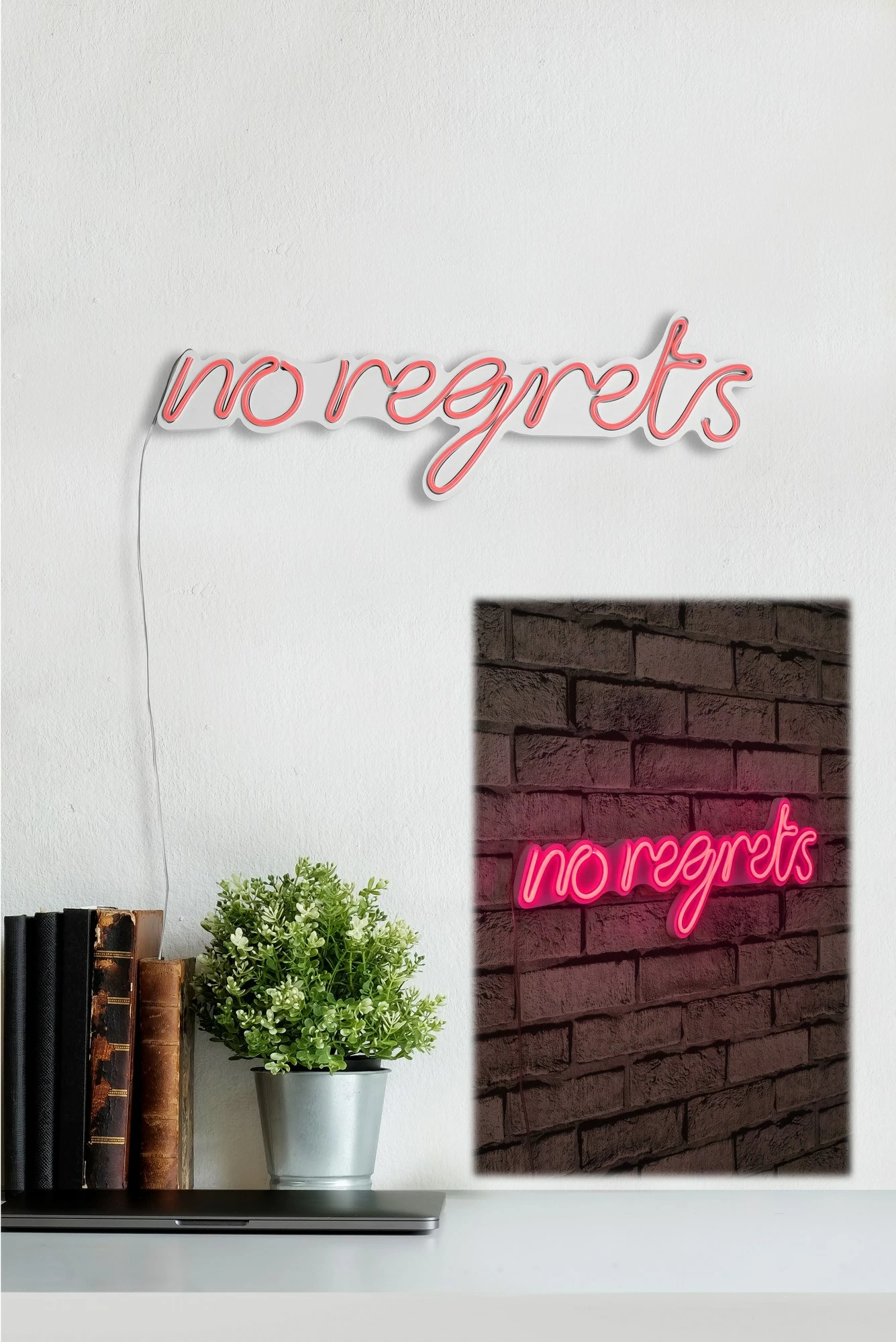 Dekor dritash LED plastike, ngjyrë rozë, 'no regrets', 52x16x2 cm