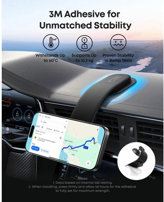 Mbajtës celulari magnetik për veturë Anker Nano A9110H11, 16N, rrotullim 360°/pjerrësi 45°, ngjitës 3M, i zi, set