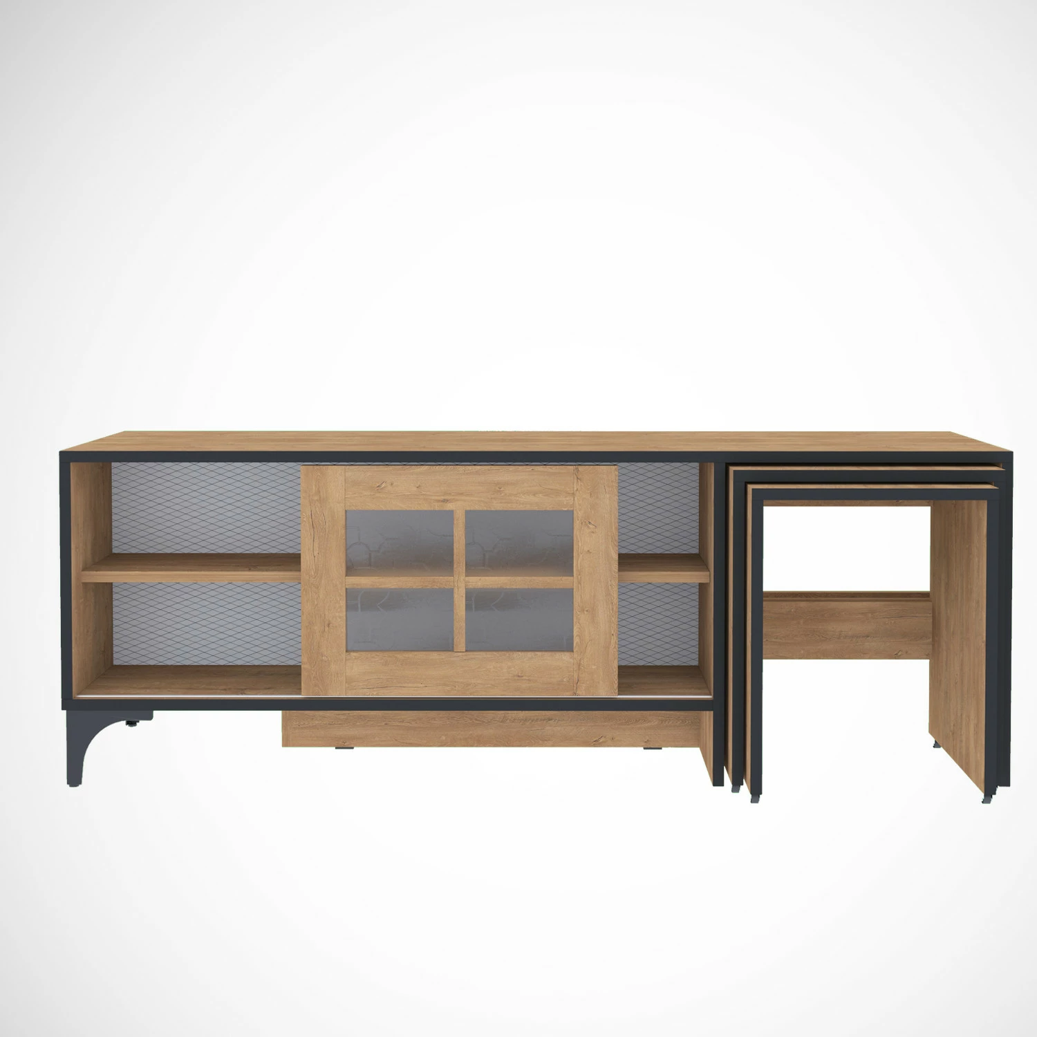 Komodinë për TV Hanah Home Revival, ngjyrë lisi, me tavolina ndihmëse