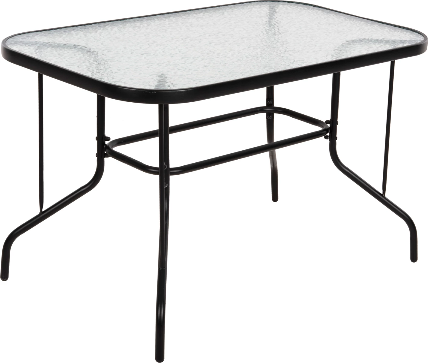 Tavolinë metalike për jashtë ADAM, e zezë me sipërfaqe xhami të forcuar, 120x70x70H cm