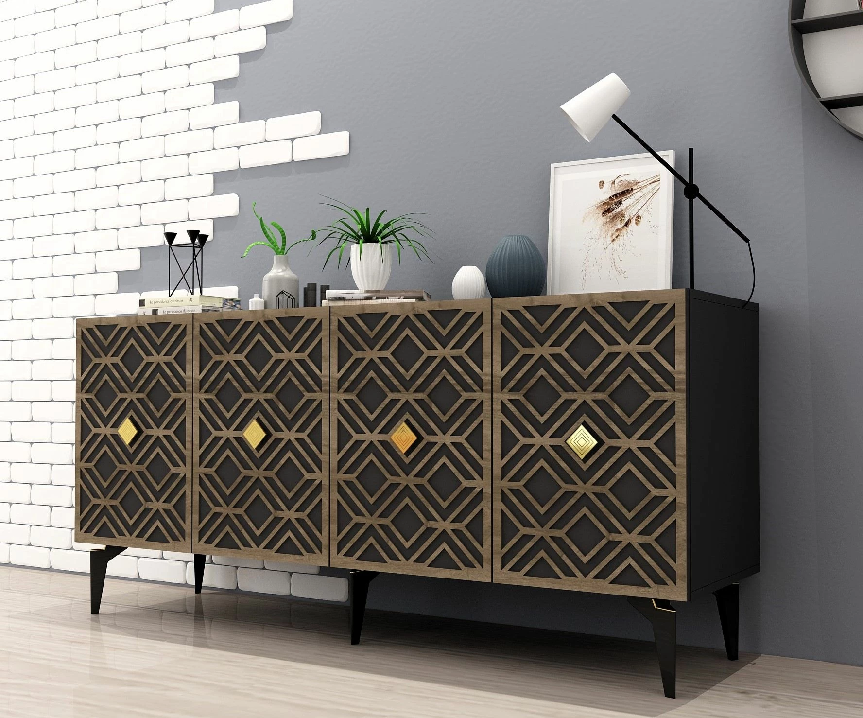 Konsol Skye Decor, ngjyrë rozë-antracit