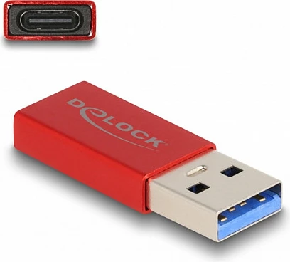 Adapter USB DeLOCK VL162, USB-A mashkull në USB-C femër, 10 Gbps, i kuq