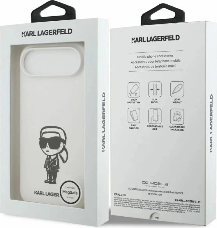 Kapak telefoni Karl Lagerfeld Silicone Karl Sketch & Logo MagSafe për iPhone 17 Air, i bardhë