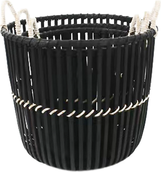 Set shporta NUBIA 3 copë, bambu, ngjyrë e zezë dhe natyrale, 37x37x33