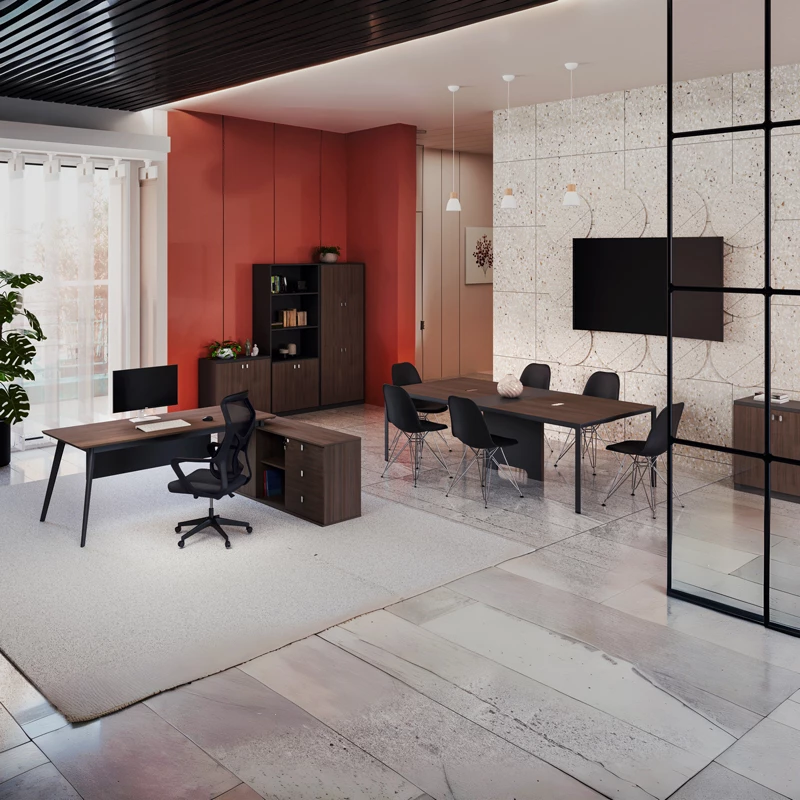 Tavolinë pune profesionale, Denith, ngjyrë qymyr-arre, 200x160x75cm