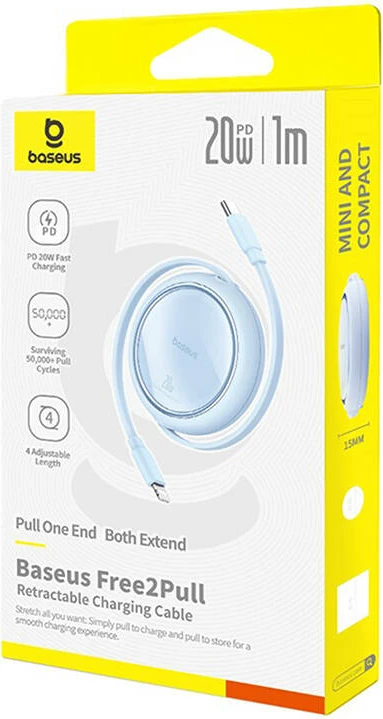 Kabllo USB-C në Lightning Baseus Free2Pull, 1m, 20W, Blu