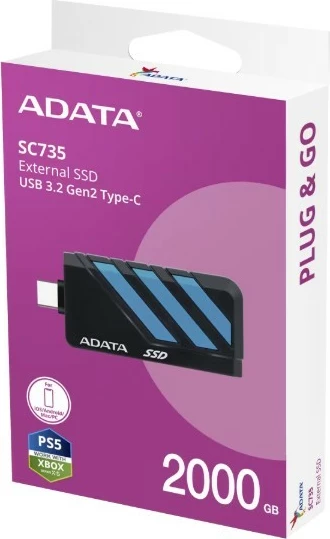 Disk i jashtëm SSD Adata SC735, 2TB, USB 3.2 Gen2 Type-C, Zi/Blu