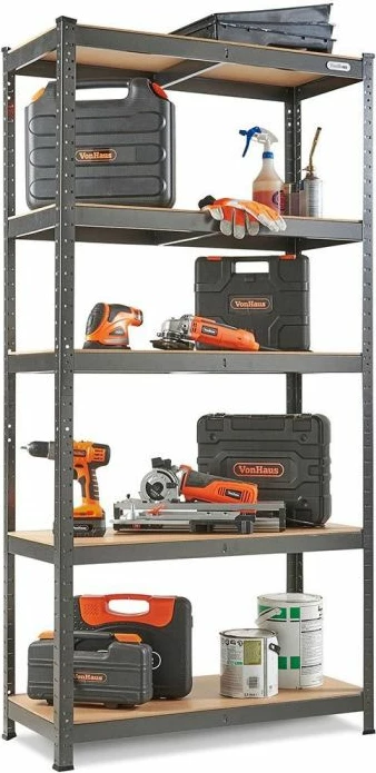 Raft metalik, VonHaus, HAMMERITE, 5 nivele, 90x40x180 cm, 875 kg, gri