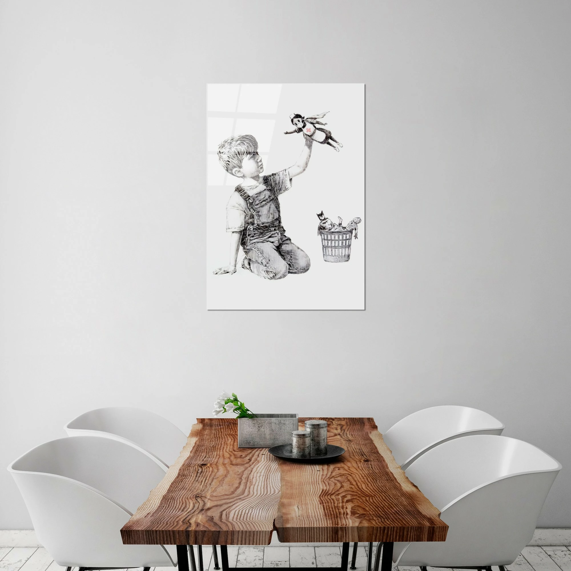 Pikturë dekorative prej xhami të temperuar, Banksy, shumëngjyrëshe, 45x65cm