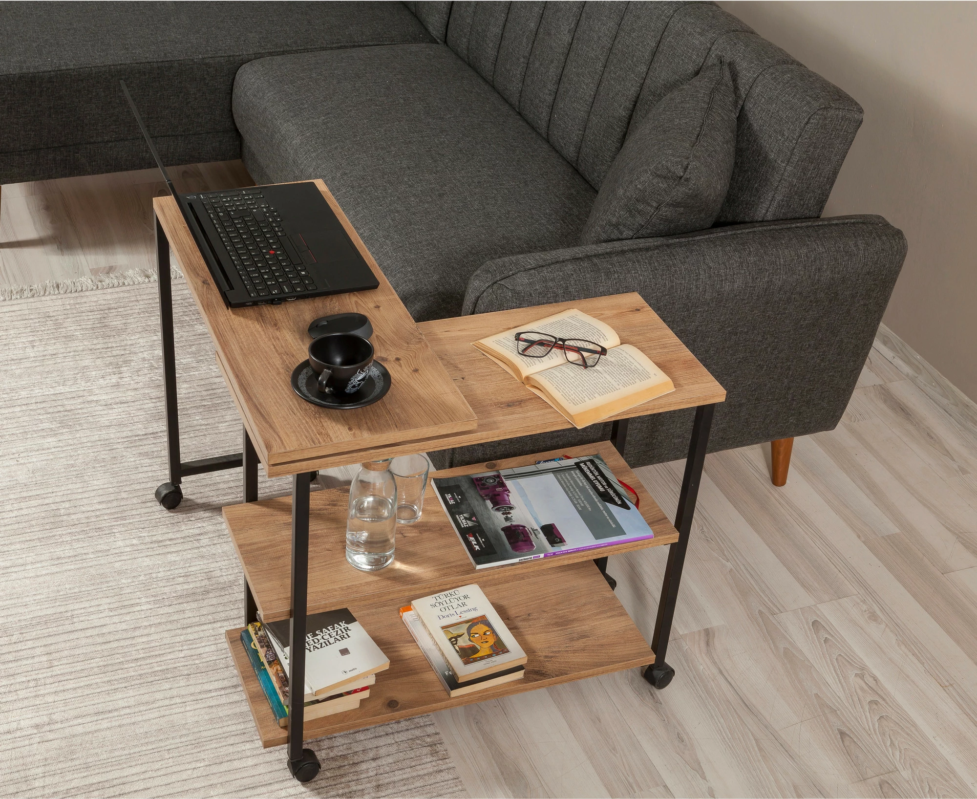 Tavolinë anësore Hanah Home, Melin, ngjyrë Atlantic Pine dhe e zezë
