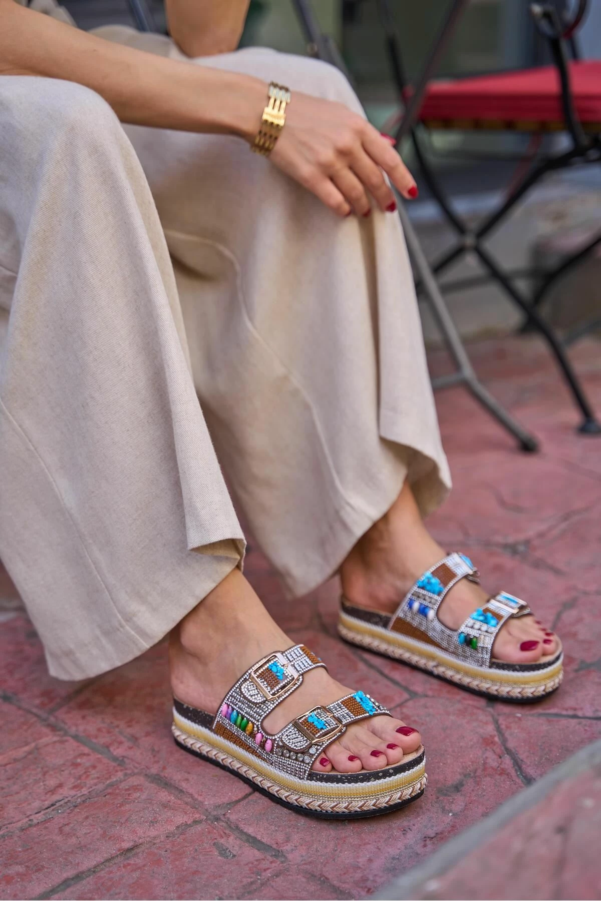 Pantofla për gra, Jumeon, MK1340125YR20-001, ngjyrë tan