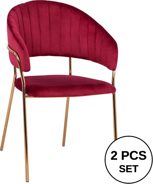 Karrige me krahë, ngjyrë Bordeaux, kornizë ari, 55x50x82 cm, set prej 2 copë