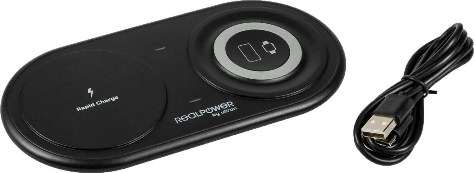 Karikues wireless RealPower ChargeAIR Duo, 15W, USB, për celular dhe smartwatch, i zi
