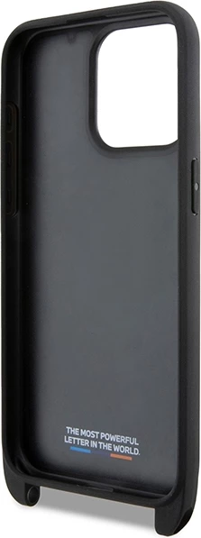 Mbështjellës BMW M Edition Carbon Tricolor Lines & Strap për iPhone 15 Pro, i zi