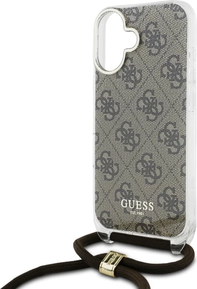Mbështjellës Guess Crossbody Cord 4G Print për iPhone 16, Kafe