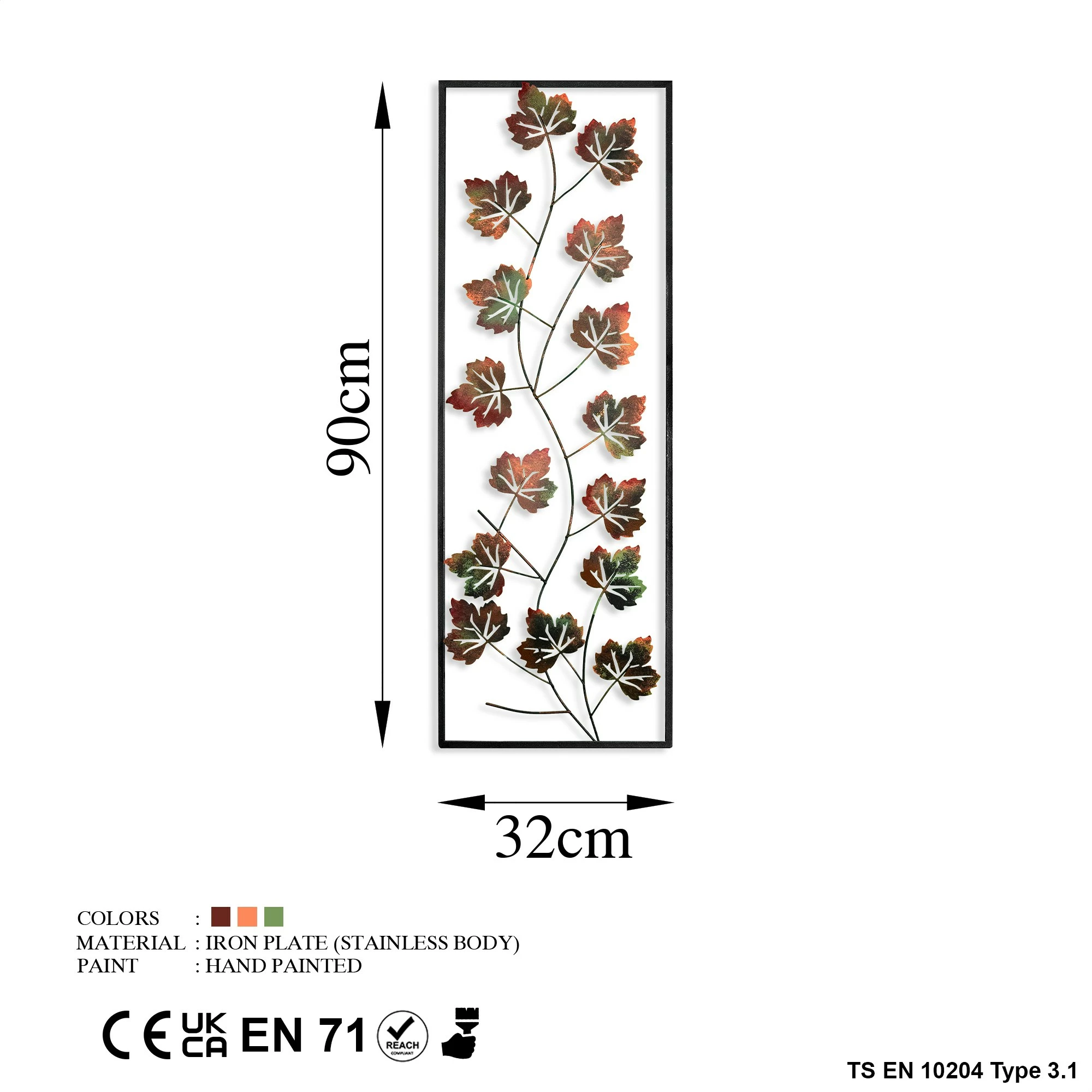 Aksesor dekorativ metalik për mur, Wallity, Platane 2, shumëngjyrësh, 32x90cm