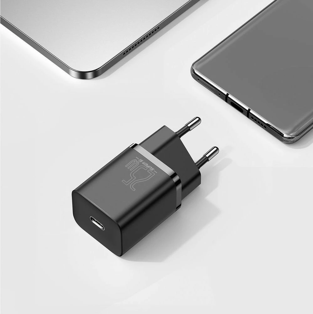 Karikues rrjeti Baseus Super Si TZCCSUP-L01 25W USB-C PD me kabllo USB-C në USB-C 1m, i zi