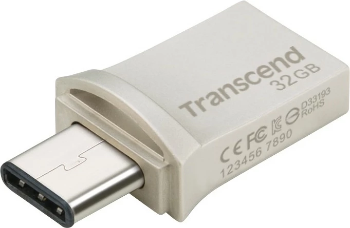 USB stick Transcend JetFlash 890 32GB, USB 3.1, Type-C/A, zi/argjendtë