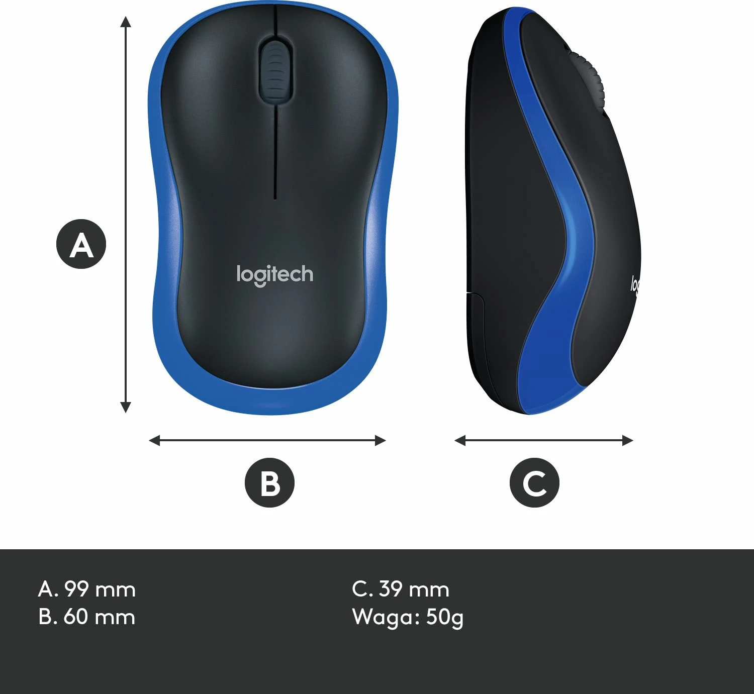 Maus Logitech M185 910-002239, wireless 1000 DPI, USB receiver, 3 butona, zi/kaltër