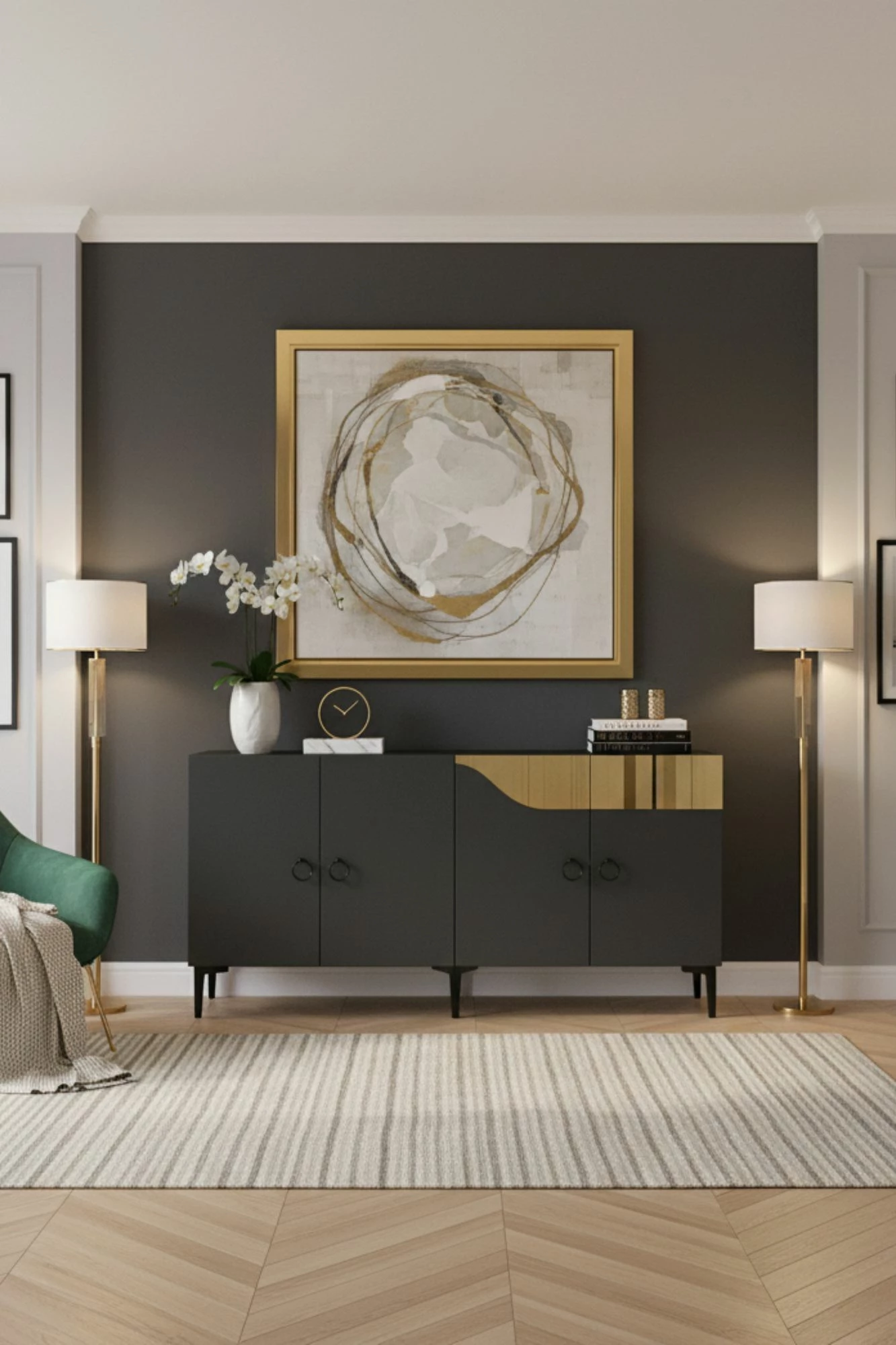 Konsolë Skye Decor, Gama 150, antracit dhe ari