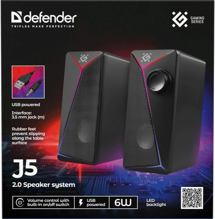 Altoparlantë Defender J5 2.0, 6W, LED, USB, të zi