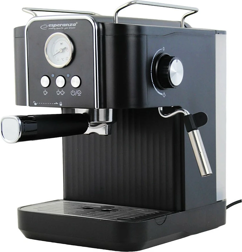 Makinë espresso me portafilter, Esperanza EXCELSA, 1.8L, 20 bar, 850W, shkumues qumështi, e zezë/argjendtë