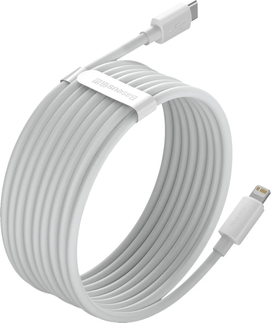 Kabllo Baseus Simple Wisdom USB-C do Lightning, PD, 20W, 1.5m (e bardhë) 2 copë