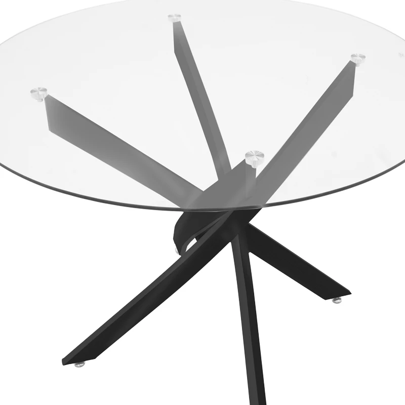 Tavolinë Antoro, xham dhe këmbë metali, ngjyrë e zezë, D100x75cm