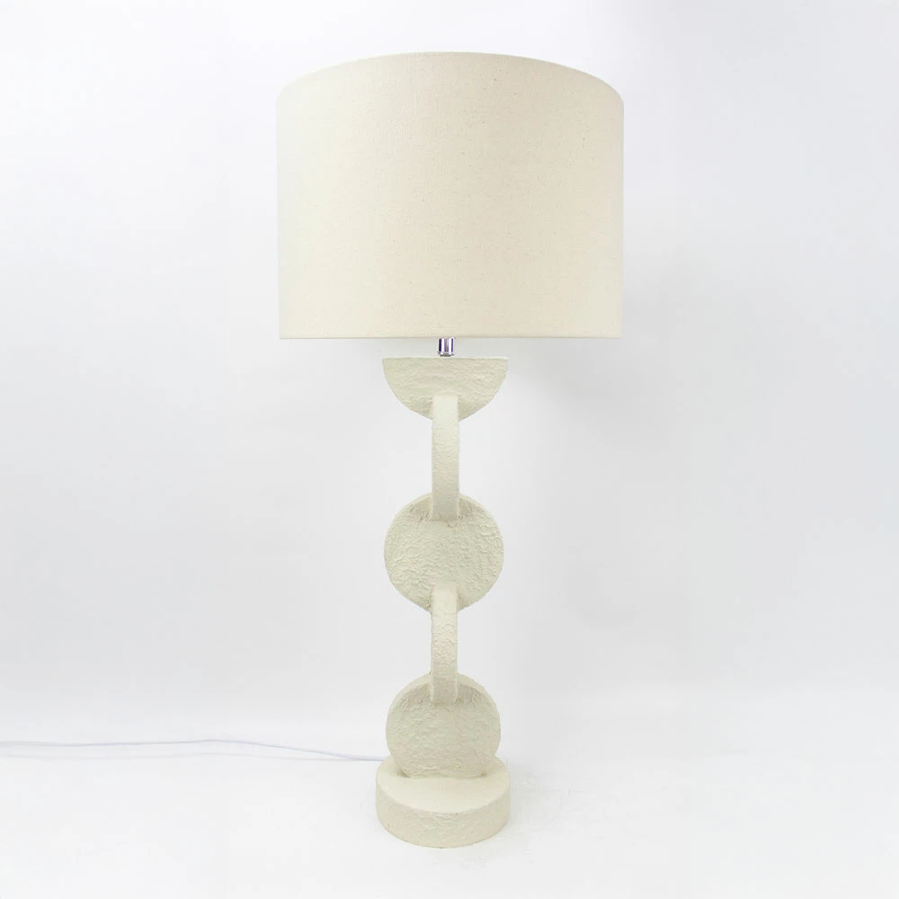 Llambë tavoline Prisma, rrëshirë dhe liri, bezhë, 38x38x84cm