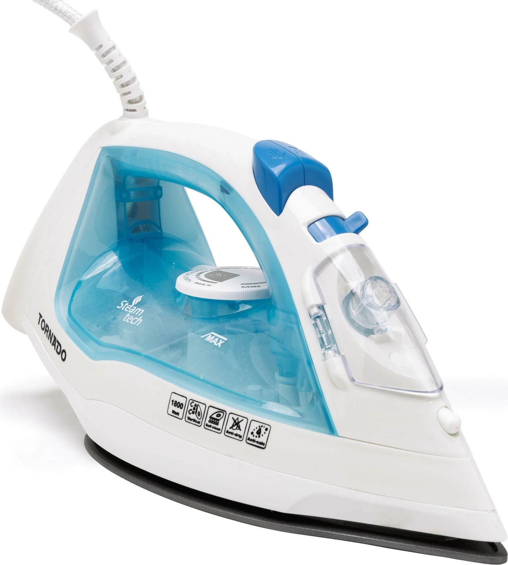 Hekur me avull Tornado TST-1800B 220-240V, kabllo 1.8 m, bardhë/kaltër