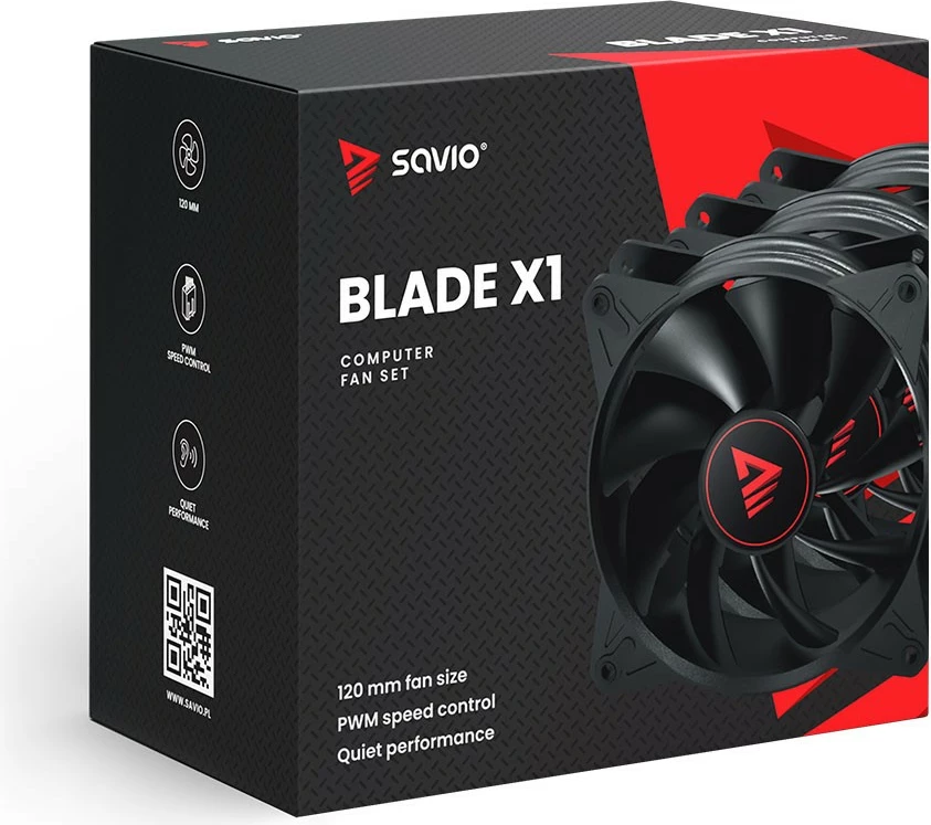 Set ventilatorësh kompjuteri Savio Blade X1, 120mm, 3 x 4-pin PWM, i zi