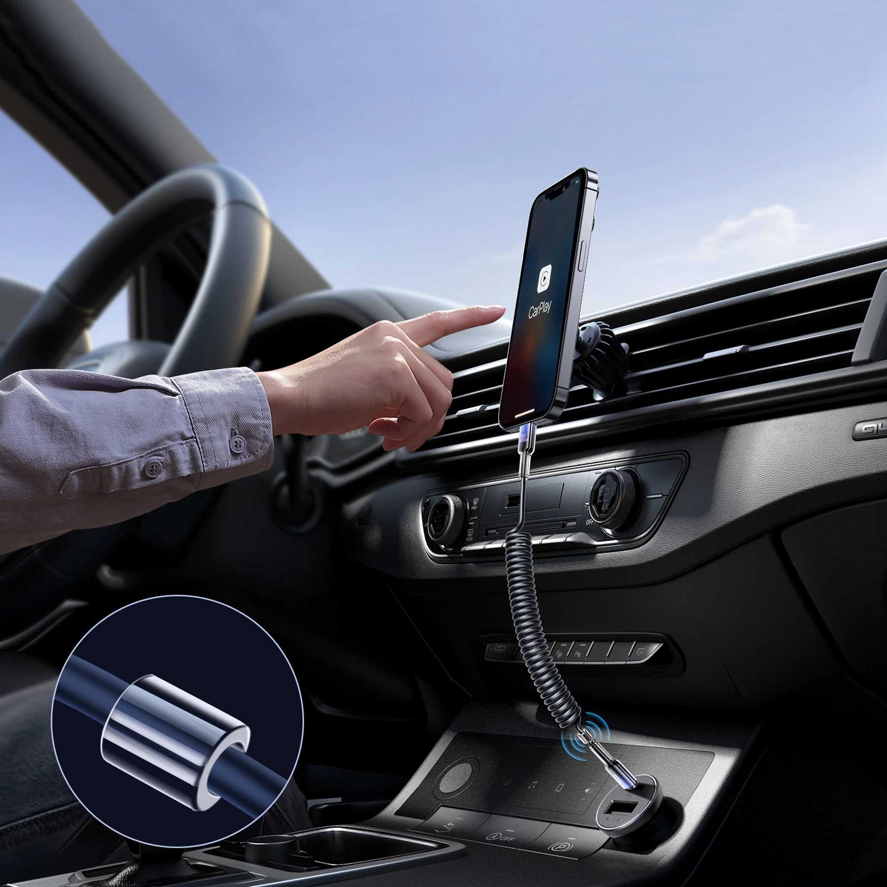 Kabllo spiral Joyroom S-A43 Crystal-Clear Series, 1.5m, USB-C në Lightning, 30W, e zezë