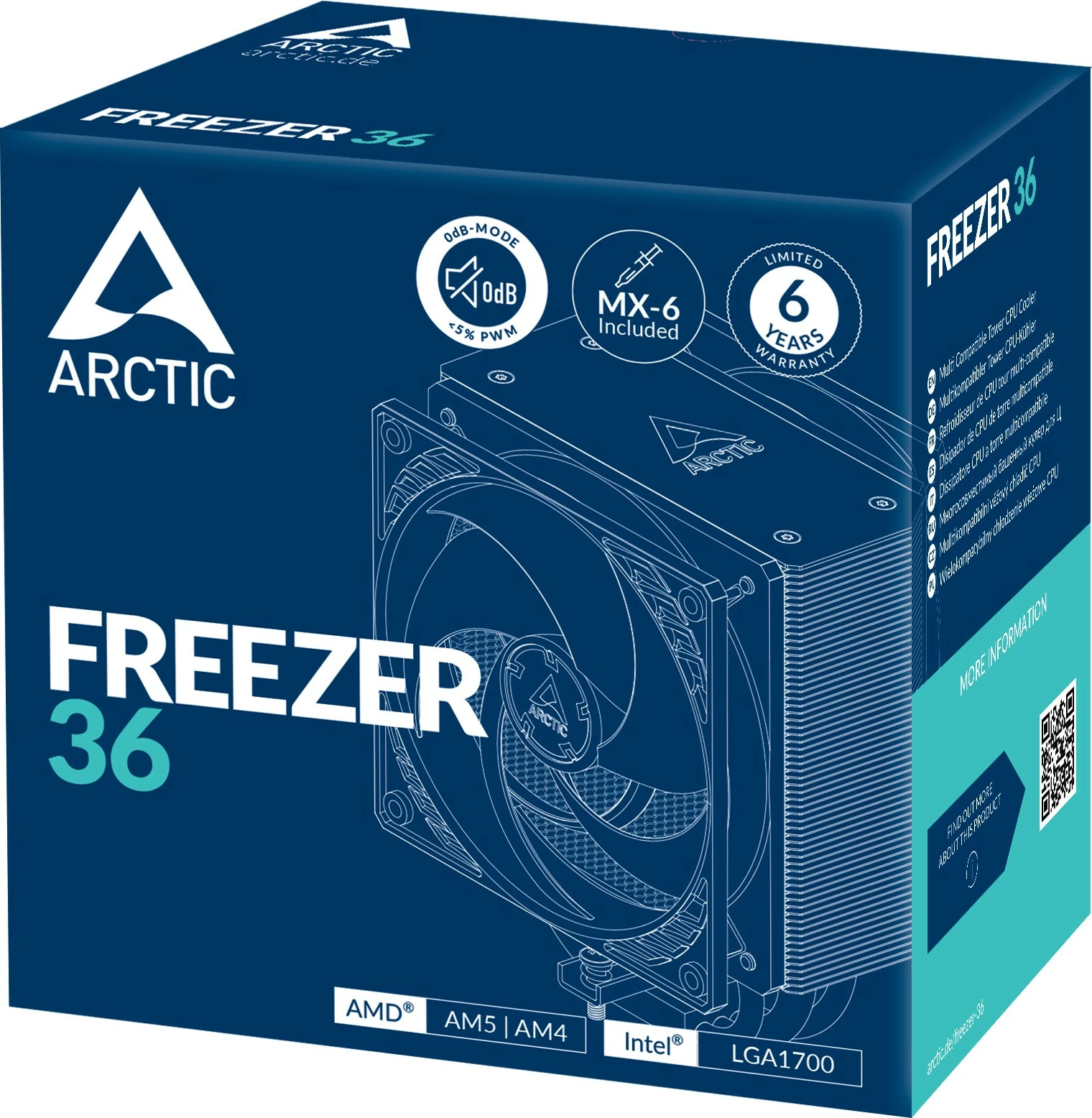 Kuler për CPU ARCTIC Freezer 36, Air cooler, 12 cm, 200-1800 RPM, Ngjyrë e zezë, argjend