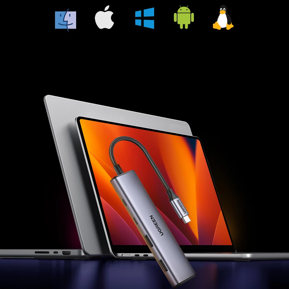 HUB USB-C Ugreen CM473, 2x USB-A, 2x USB-C, 20 cm, Gri